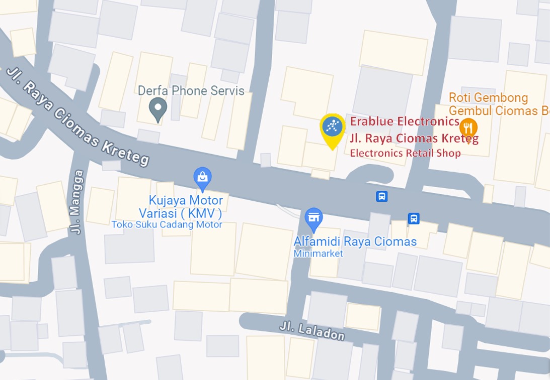 Peta ke toko EraBlue di  Jll. Raya Ciomas Kreteg No. 4, Pagelaran, Kec. Ciomas, Kabupaten Bogor, Jawa Barat 16610.